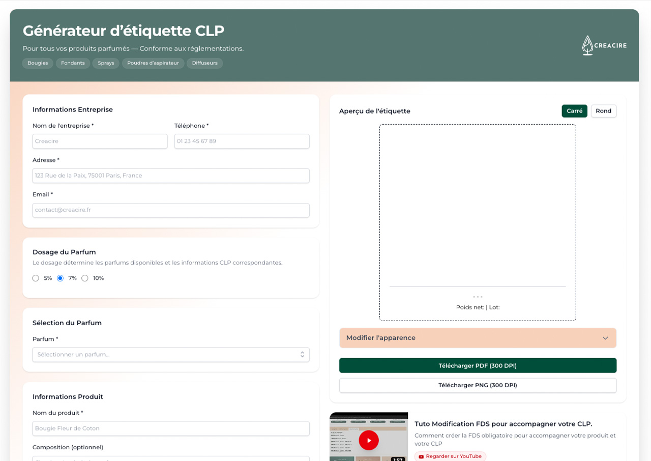 Un générateur d'étiquettes CLP sur mesure pour Créacire