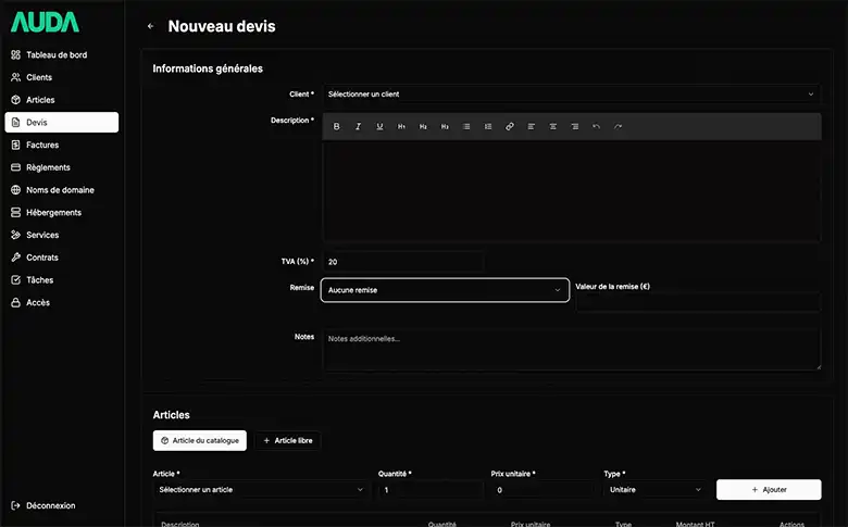 Application SaaS de gestion d'agence web – galerie