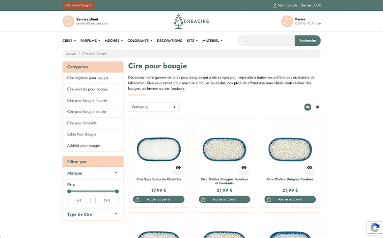 Création d'une boutique en ligne PrestaShop pour Créacire – galerie