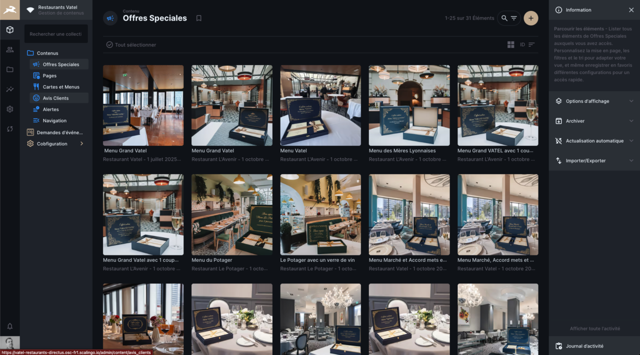 Interface de gestion simplifiée d'offres spéciales.