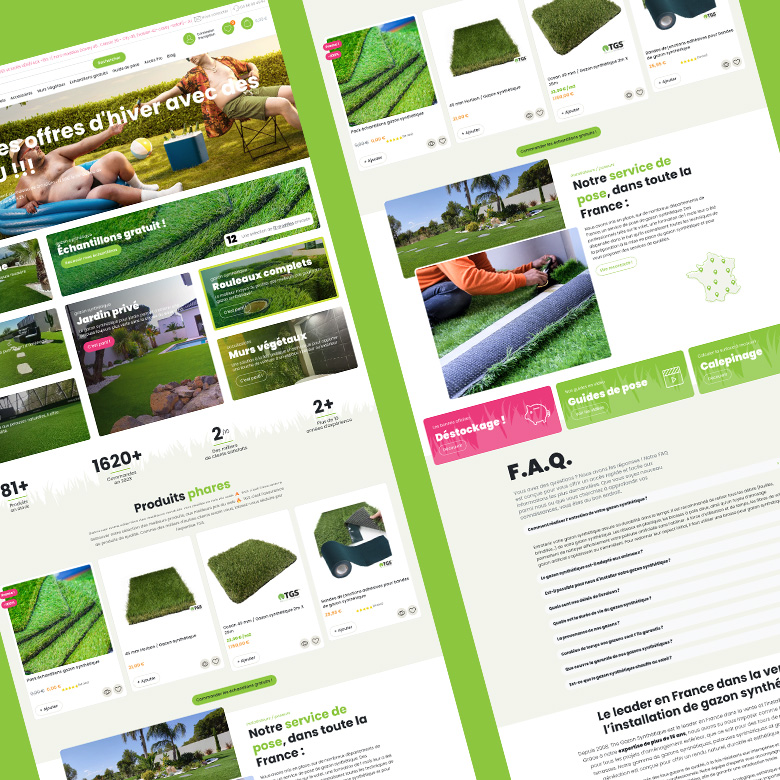 Branding et développement du site e-commerce PrestaShop pour The Gazon Synthétique