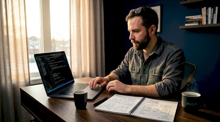 Un entrepreneur à la tête d’une petite entreprise qui conçoit un site web sur mesure.
