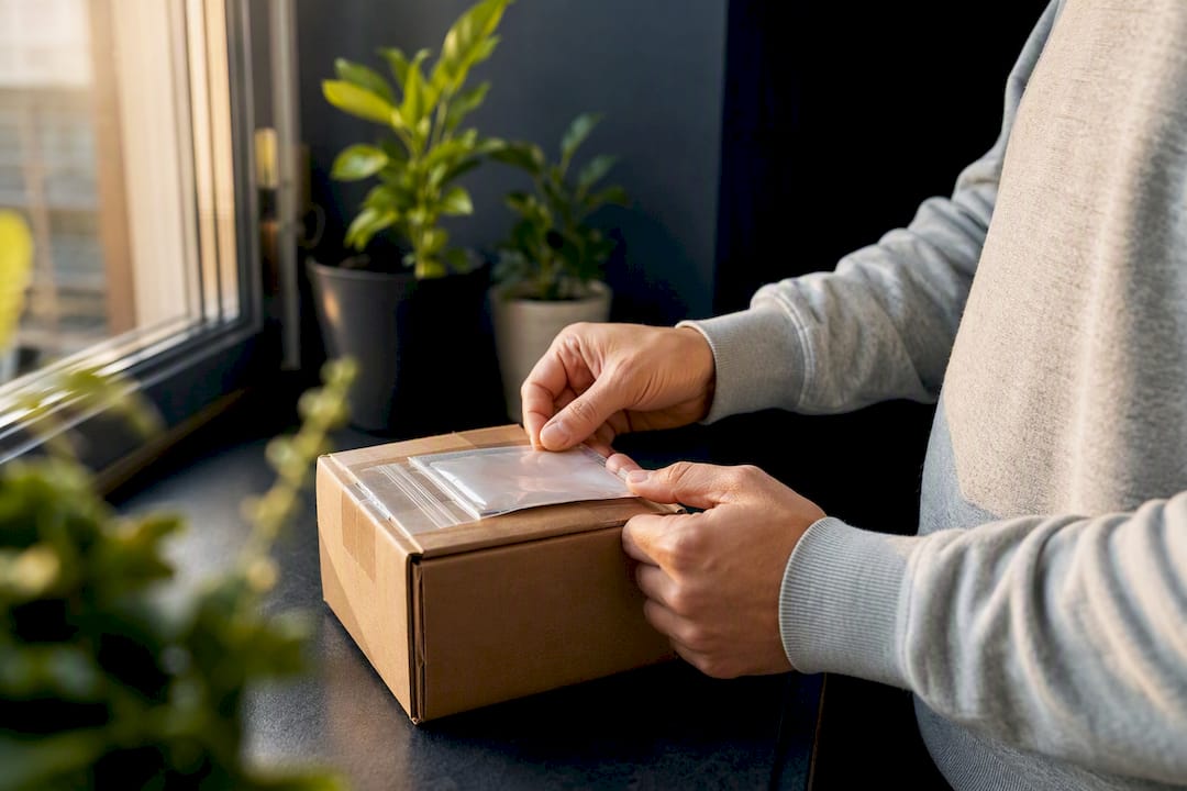Client préparant un colis pour un retour à la collecte