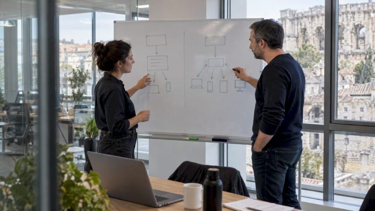 Équipe en train de comparer deux architectures de CMS