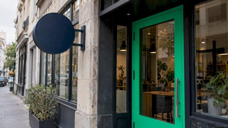 Enseigne installée sur la façade d'une entreprise