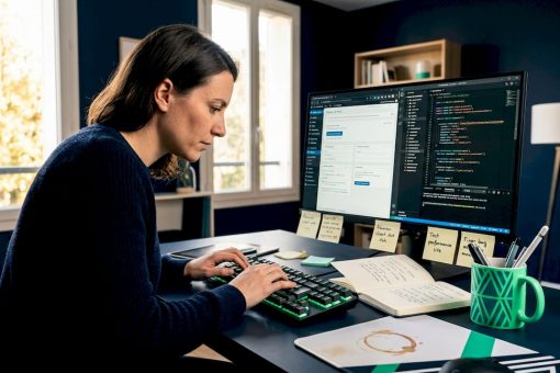 Développeur web en pleine comparaison de différentes solutions de sites internet à son bureau