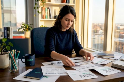 Un graphiste en pleine création de maquettes typographiques