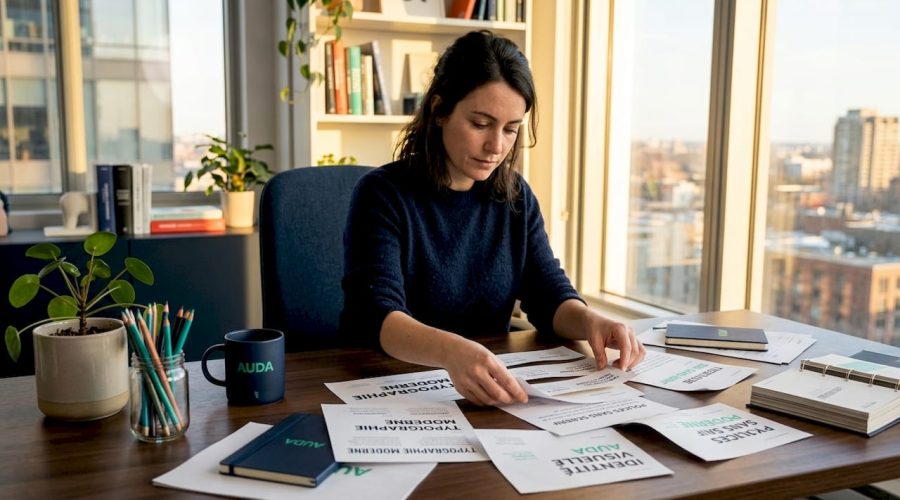 Un graphiste en pleine création de maquettes typographiques