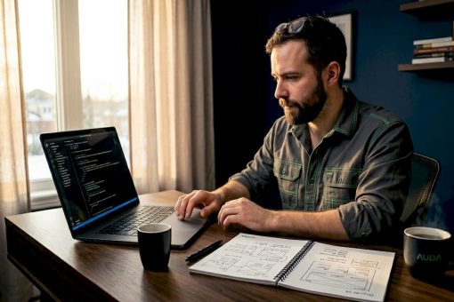 Un entrepreneur à la tête d’une petite entreprise qui conçoit un site web sur mesure.