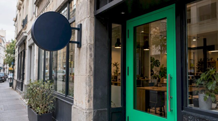 Enseigne installée sur la façade d'une entreprise